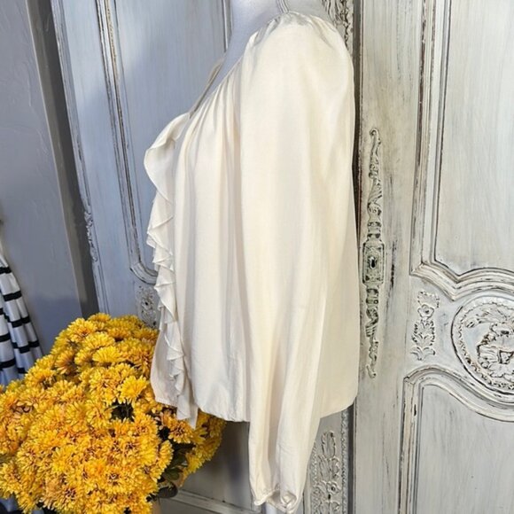 Karen Kane 100% Silk Elegant Cream Ruffle Long Sleeve Blouse - Picture 7 of 9